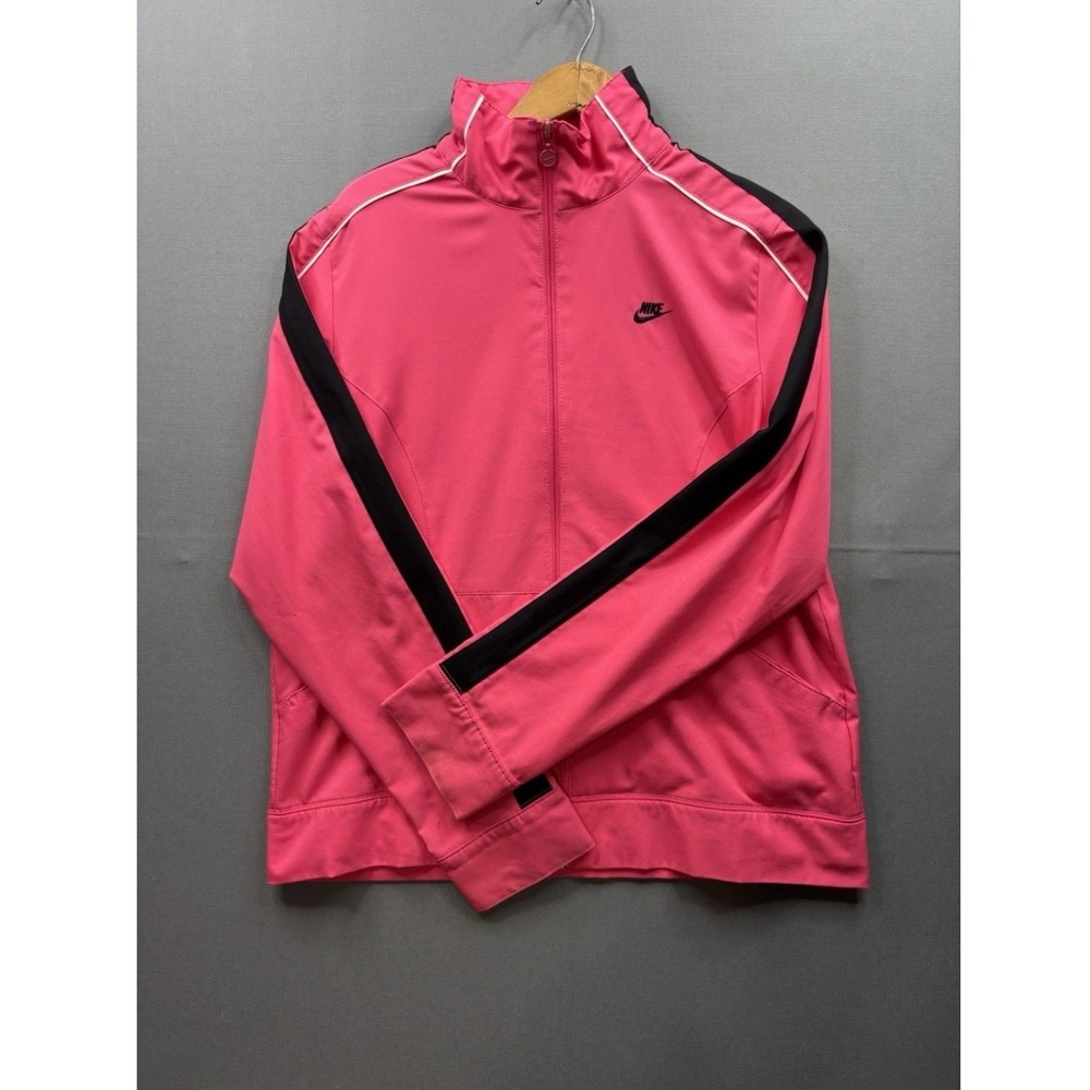 Nike Track Jacket Womens Pink Full Zip Mock Neck Piping Large‎ L 12-14